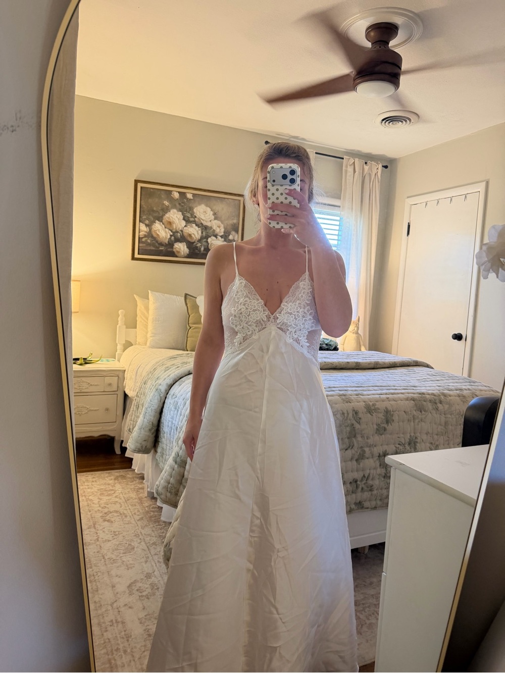 Lace-Trim Satin Nightgown - White